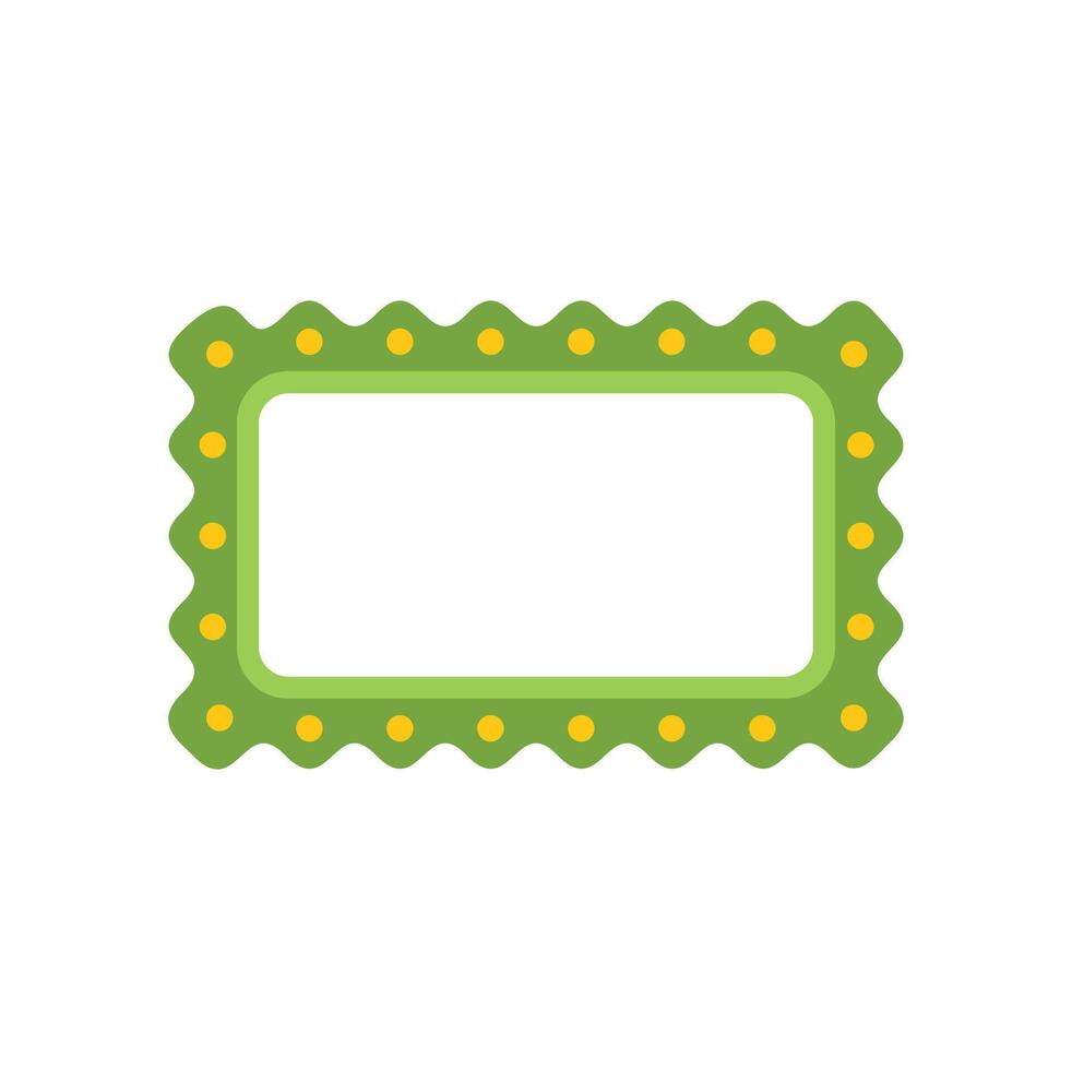 Green empty rectangular frame with rounded corners and yellow dots forming a wavy border vector