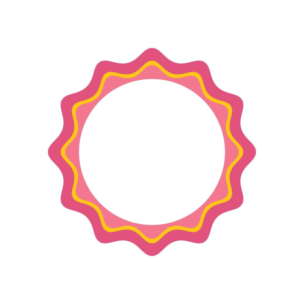 Pink and yellow wavy round label representing quality and guarantee vector