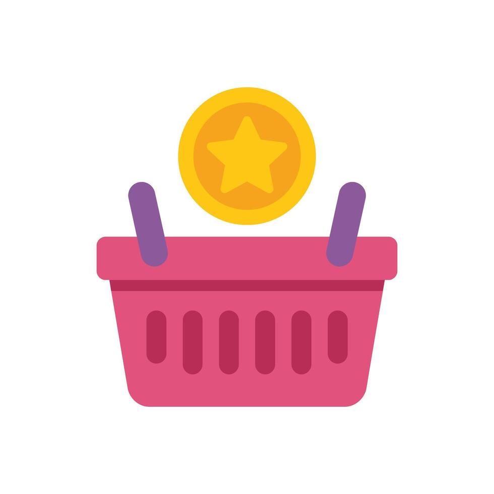 Shopping basket with floating star coin, loyalty program and rewards vector