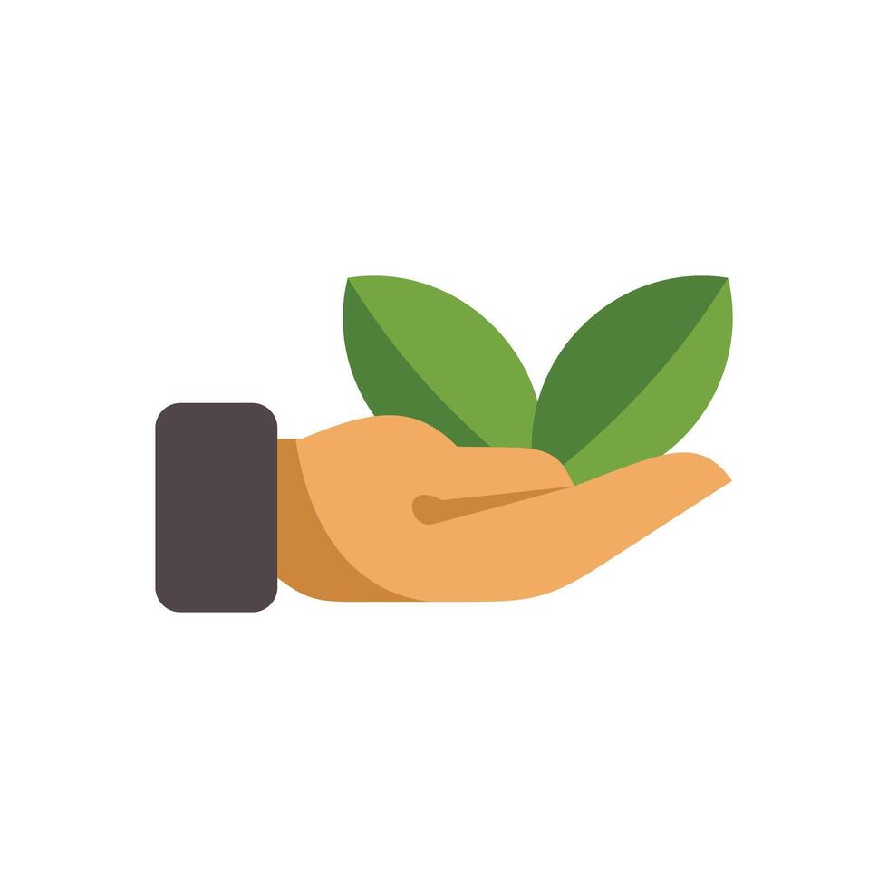 Hand holding green leaves symbolizing environmental protection and care vector