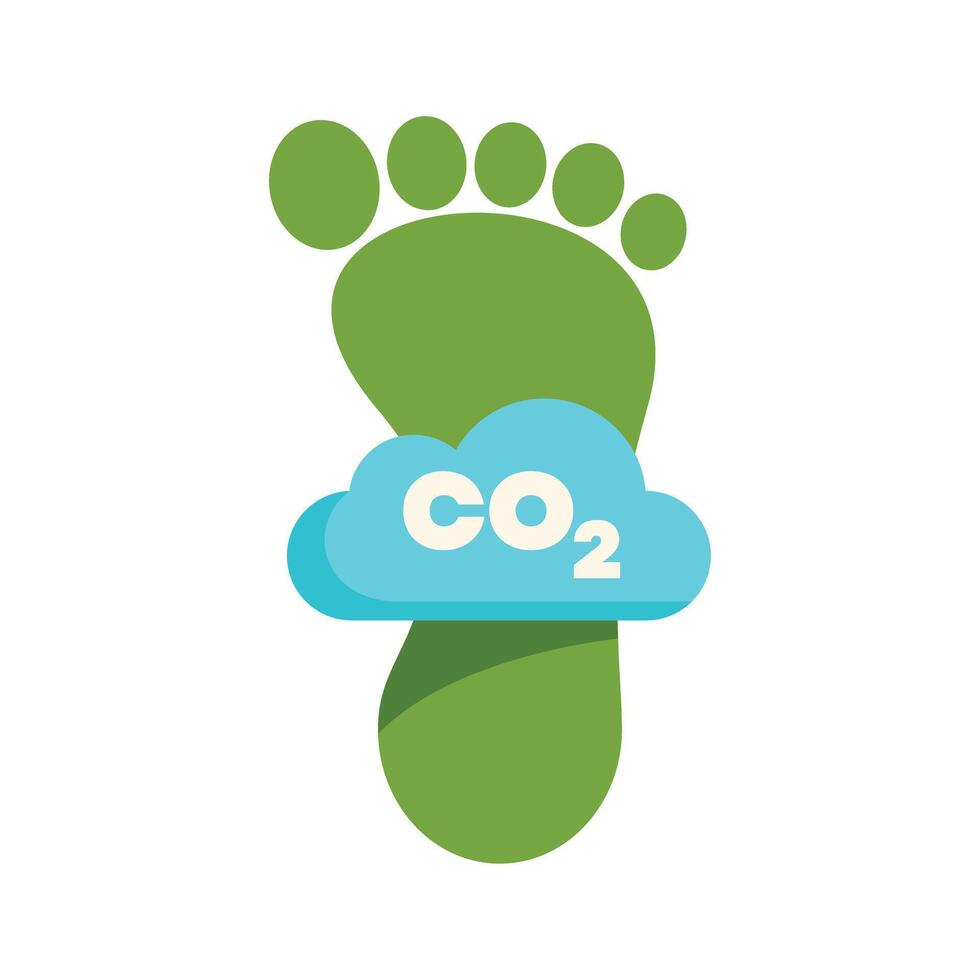 Green footprint leaving carbon dioxide cloud, reducing carbon footprint for sustainable future vector