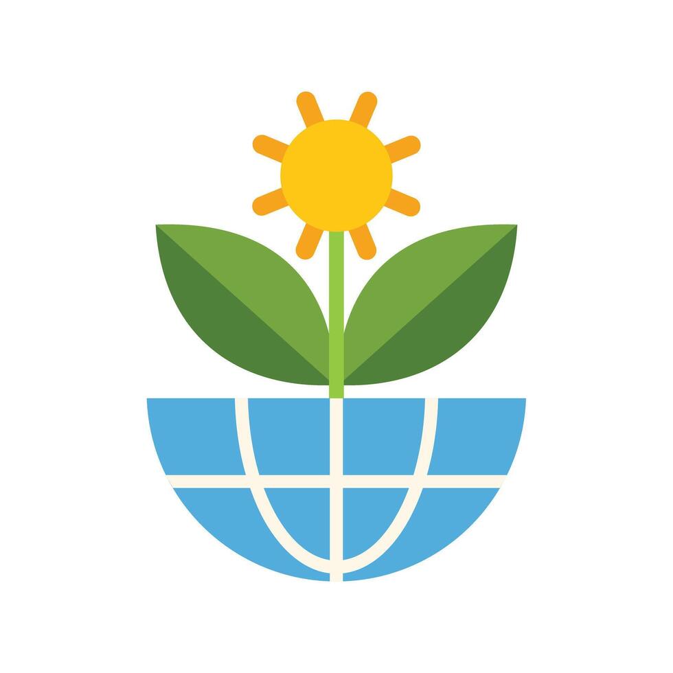 Yellow flower growing from half earth with sun shaped petals symbolizing earth day and environmental conservation vector