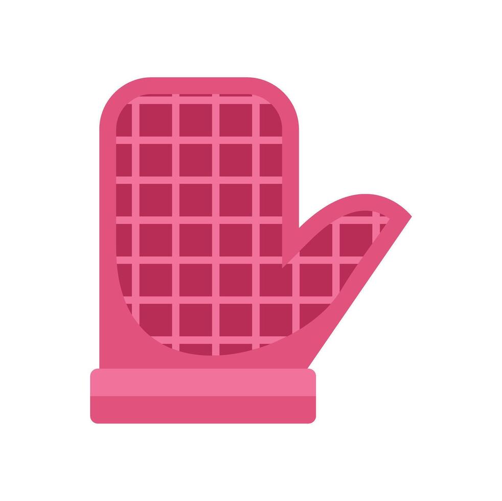 Pink oven mitt protecting hand from heat while baking vector