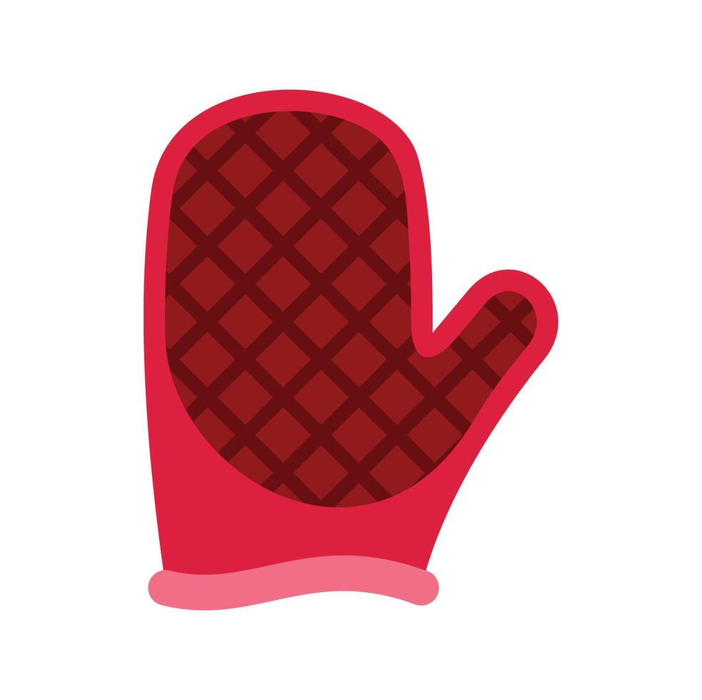 Red oven mitt protecting hand from heat while cooking vector