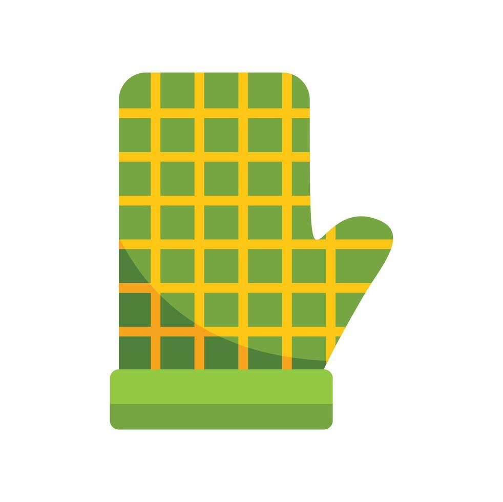 Green and yellow oven mitt protecting hands from heat in kitchen vector