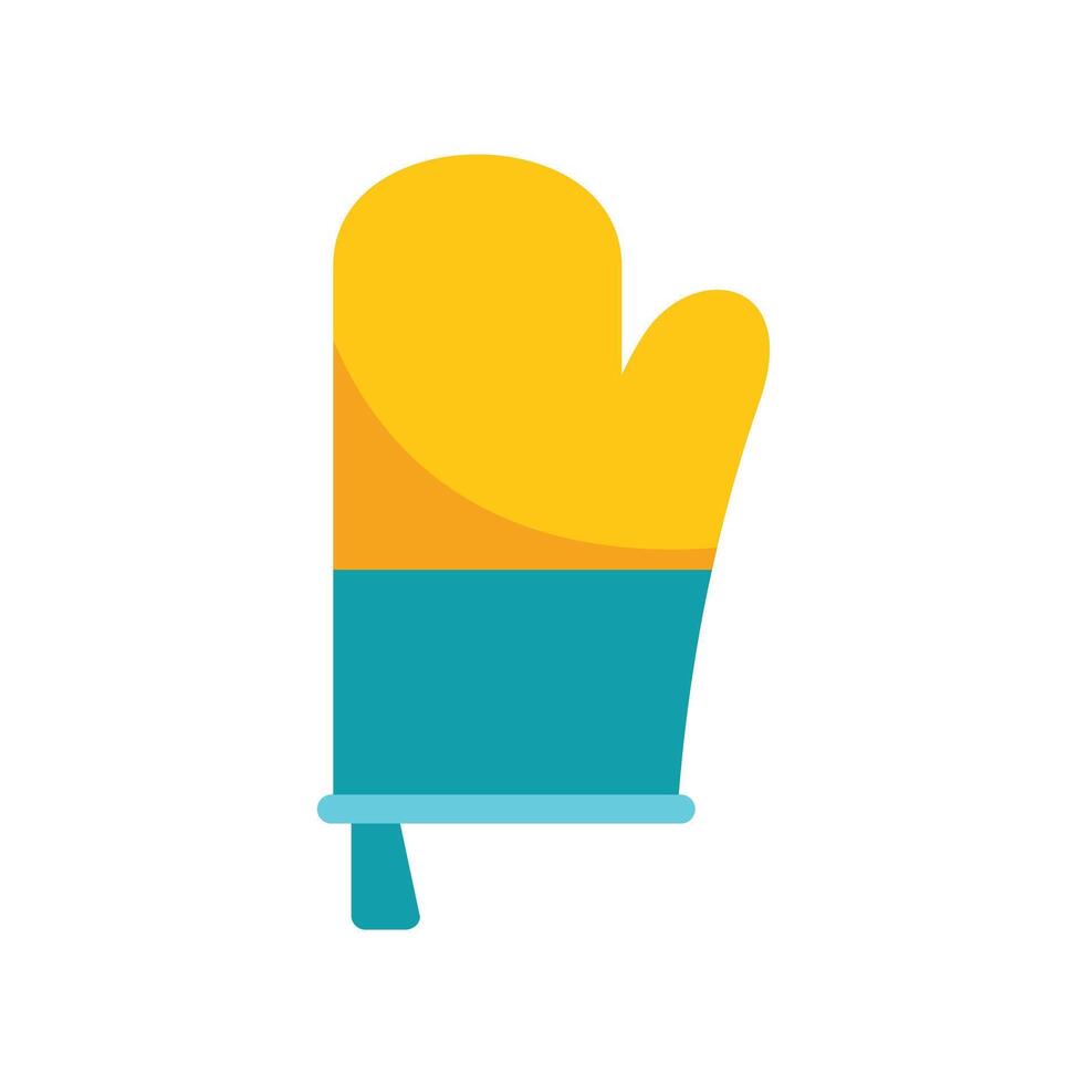Yellow and teal oven mitt protecting hands while cooking vector