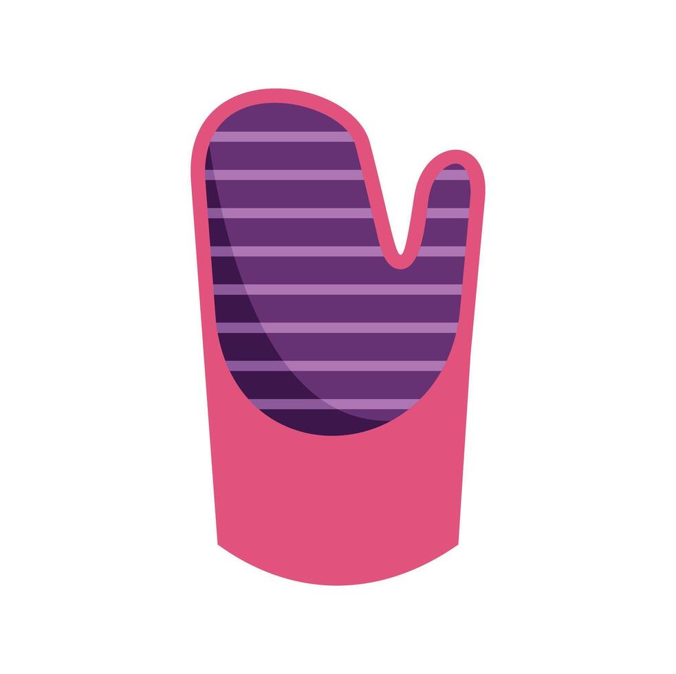 Pink and purple oven mitt protecting hands while baking vector