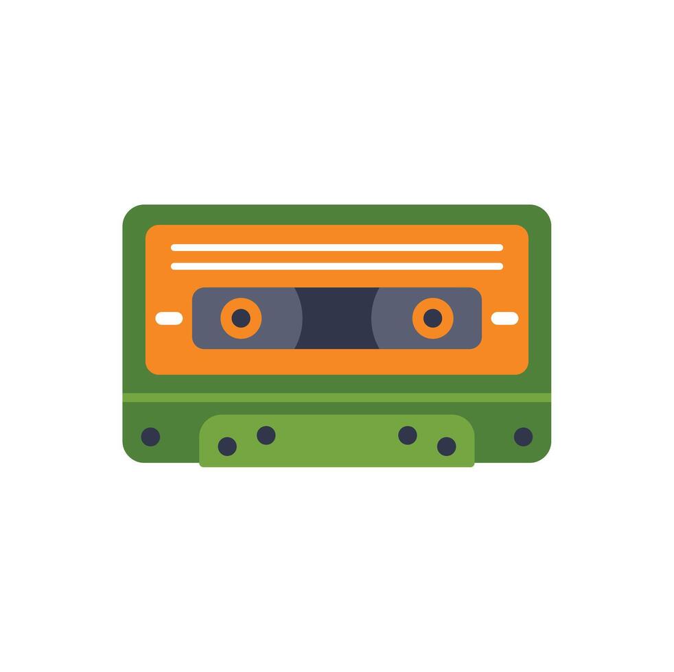 Green and orange retro audio cassette evoking nostalgia and memories vector