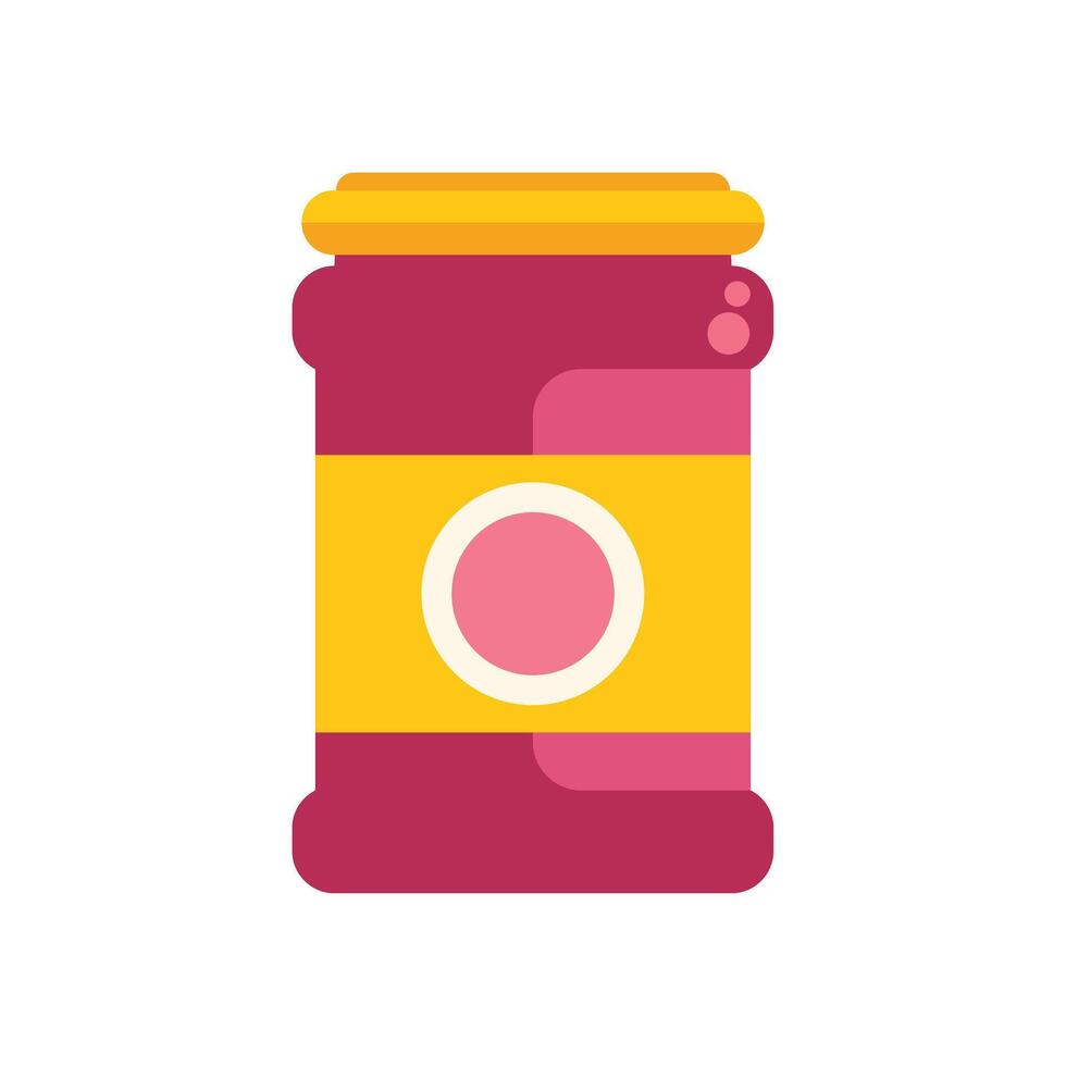 Closed jar of strawberry jam with yellow label and pink lid preserving delicious flavor vector