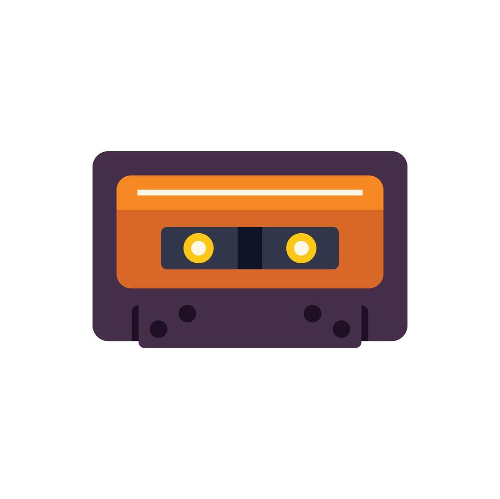 Orange and purple audio cassette playing music, a symbol of retro nostalgia vector