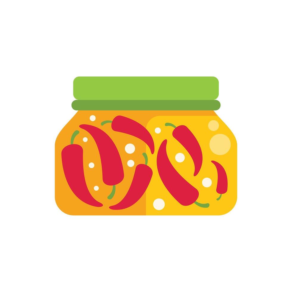 Glass jar preserving chili peppers in oil with spices vector