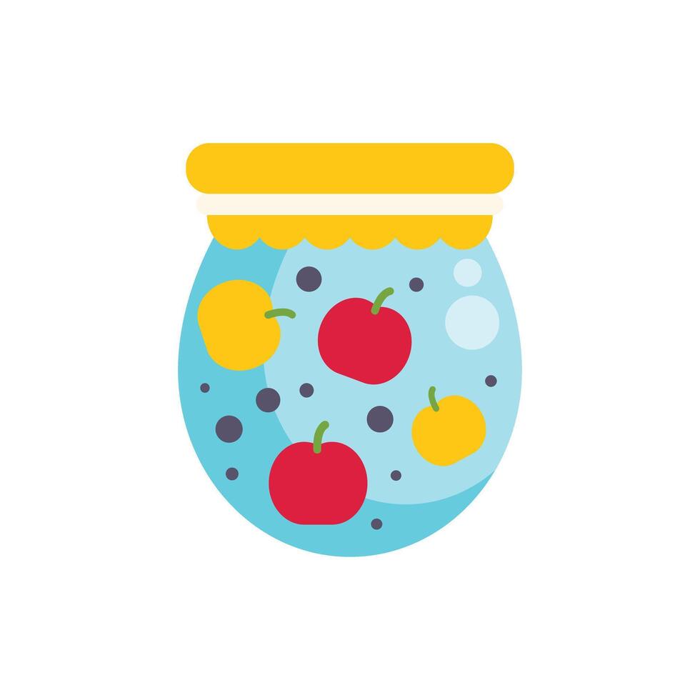 Glass jar preserving tomatoes and apples for winter storage vector