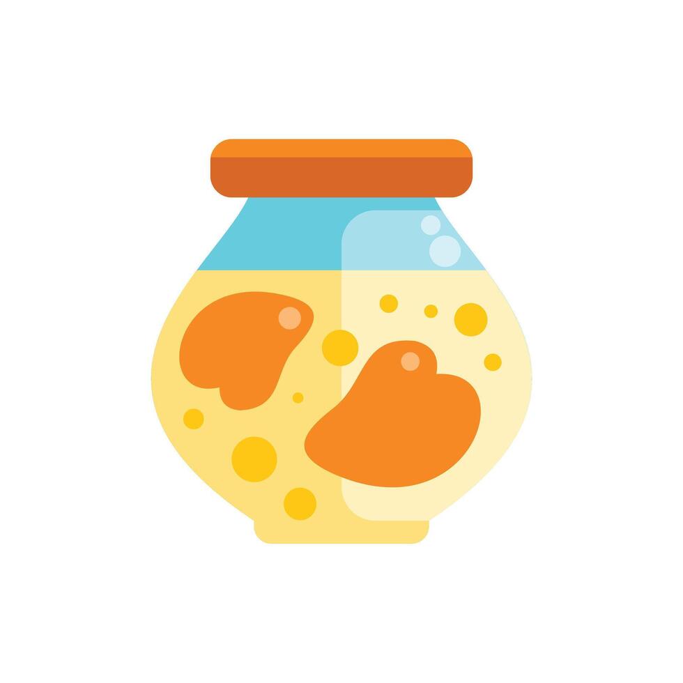 Glass jar containing peach or apricot jam preserves with bubbles inside vector