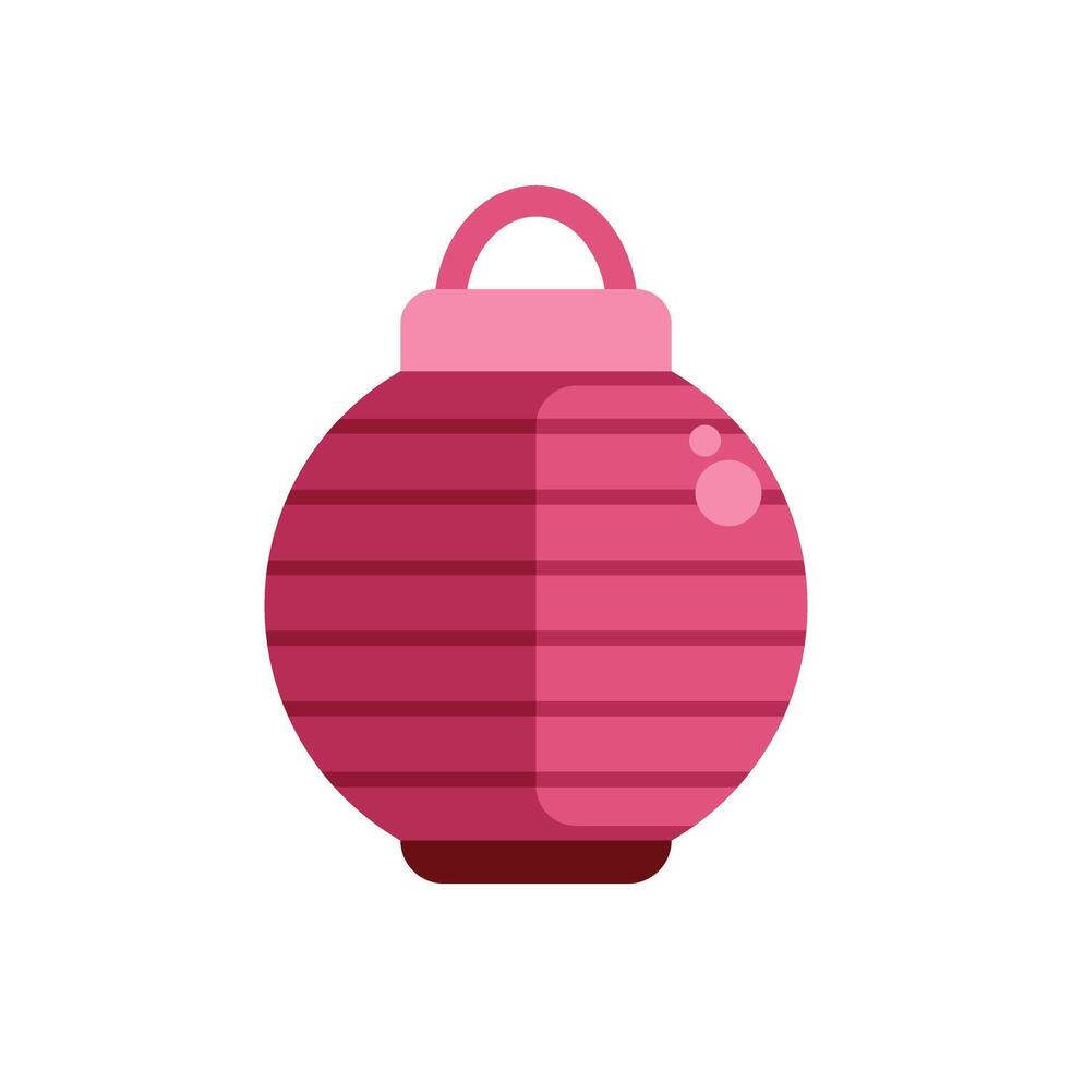 Round pink paper lantern hanging with metal handle vector
