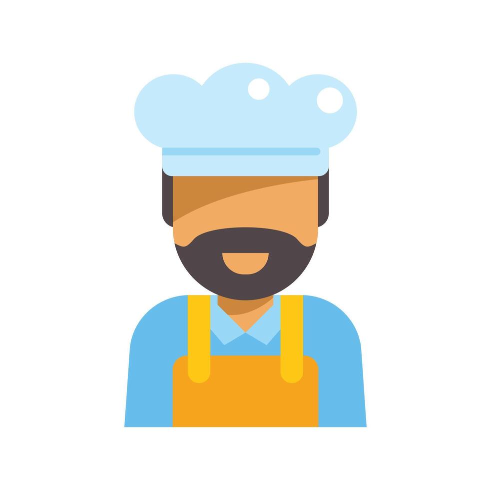 Smiling bearded chef wearing toque and apron, restaurant icon vector