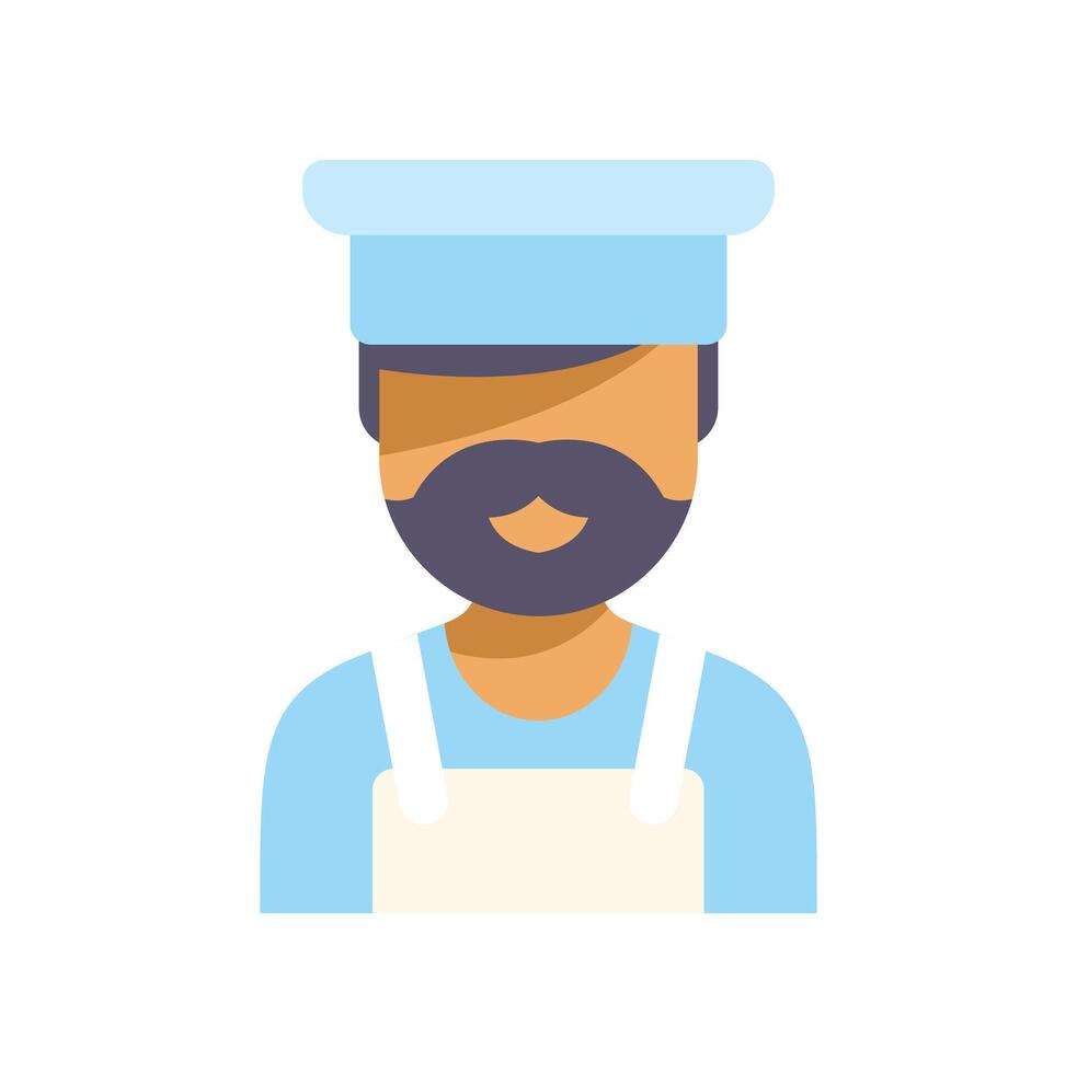 Baker wearing apron and toque smiling in bakery kitchen illustration vector