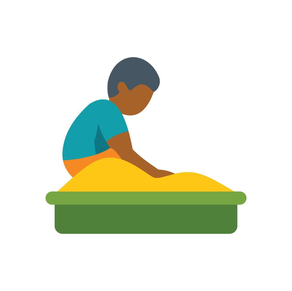 Young child playing with sand in sandbox, enjoying sensory play and childhood fun vector
