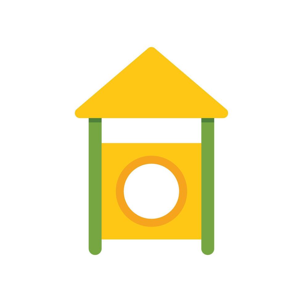 Colorful playground equipment featuring a yellow house like structure with a circular opening vector