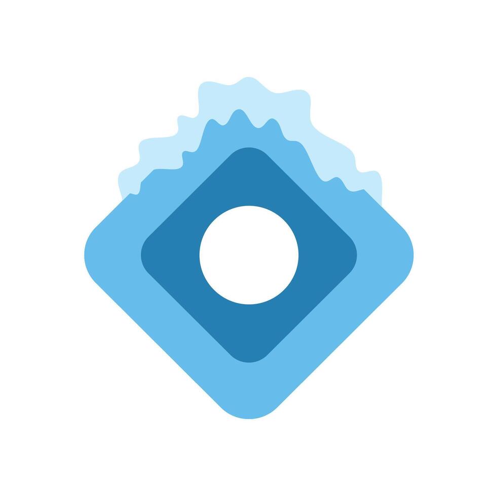 Blue rounded square emerging from water waves symbolizing purity and freshness vector
