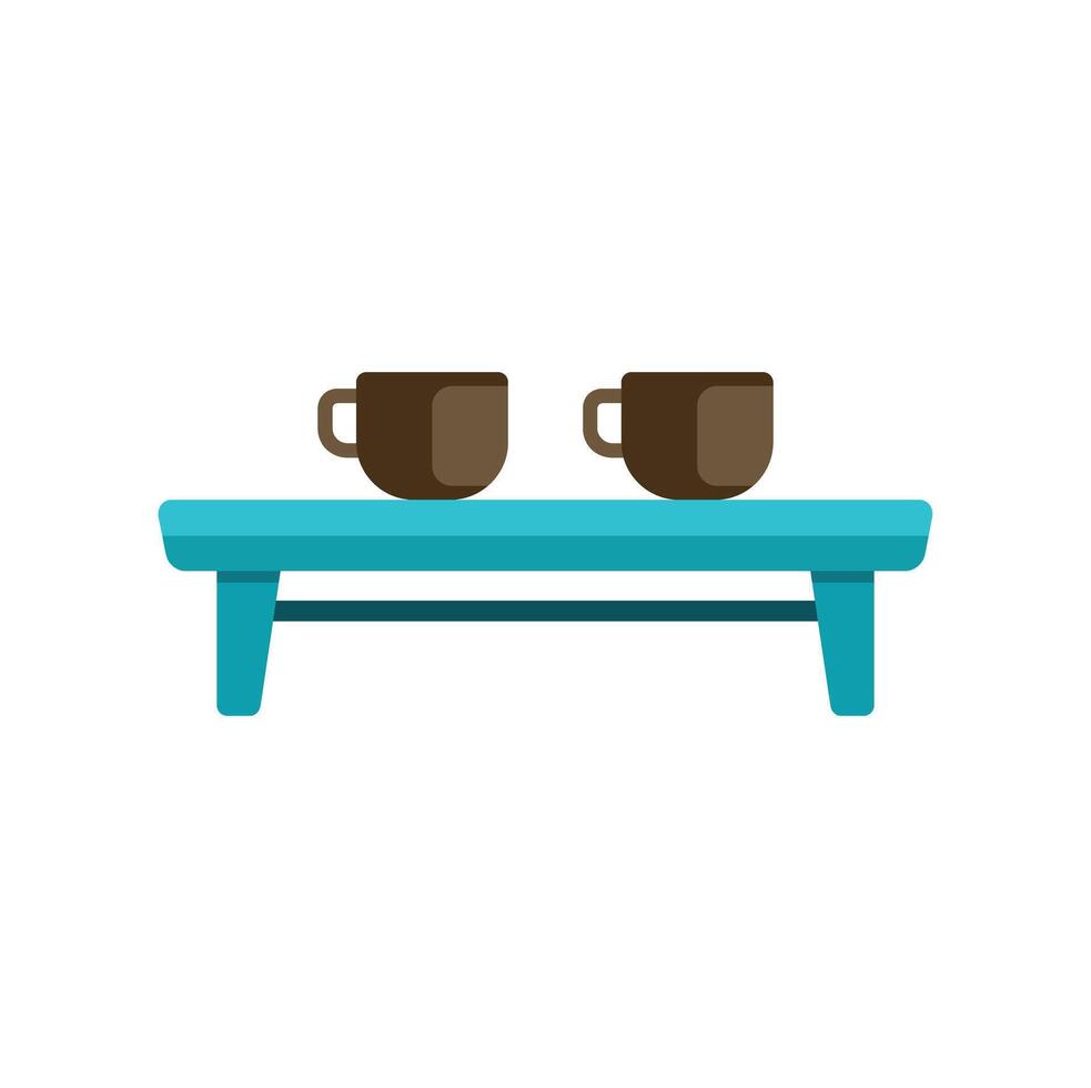 Two brown coffee mugs standing on turquoise table vector
