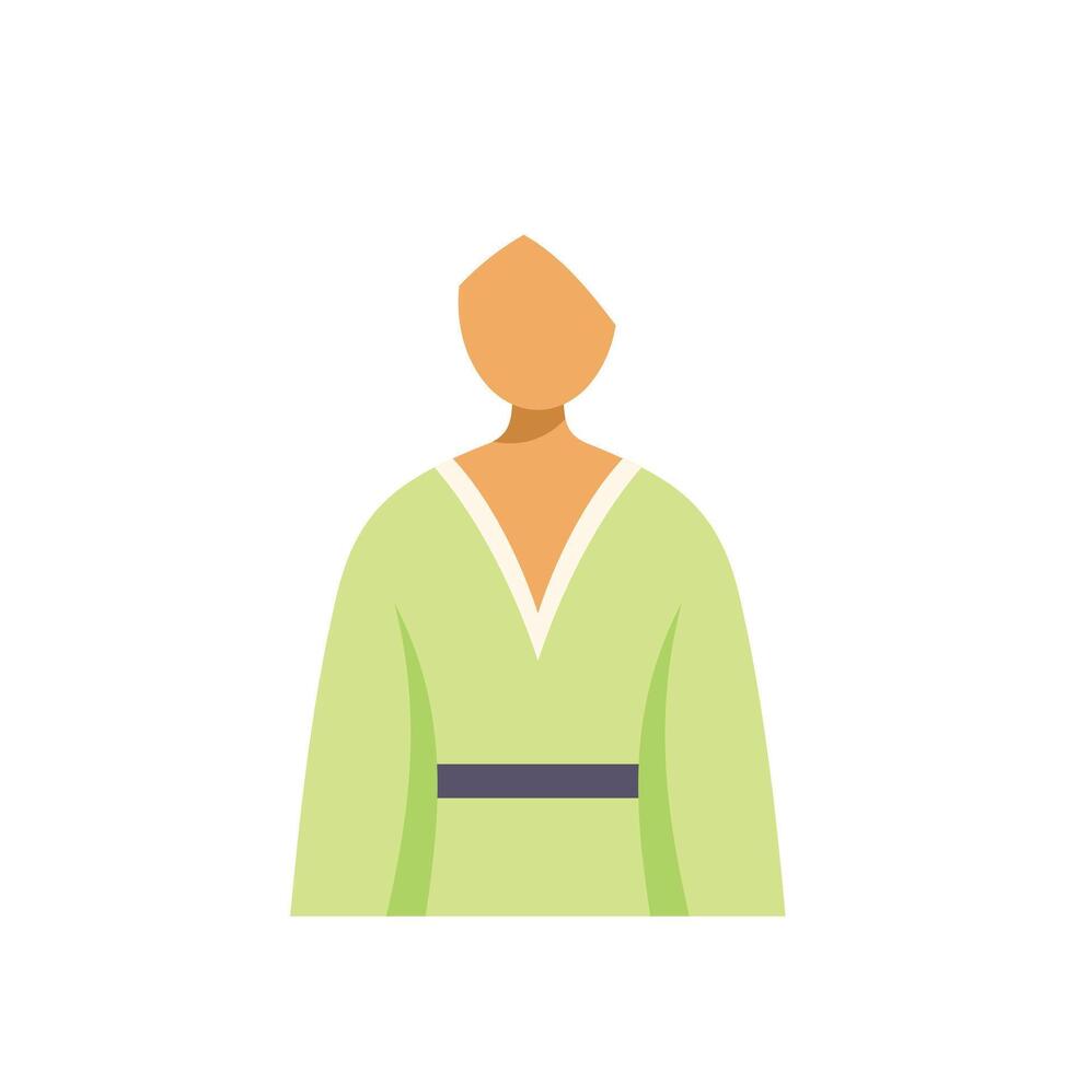 Woman wearing light green kimono dress and belt, minimalist flat illustration vector