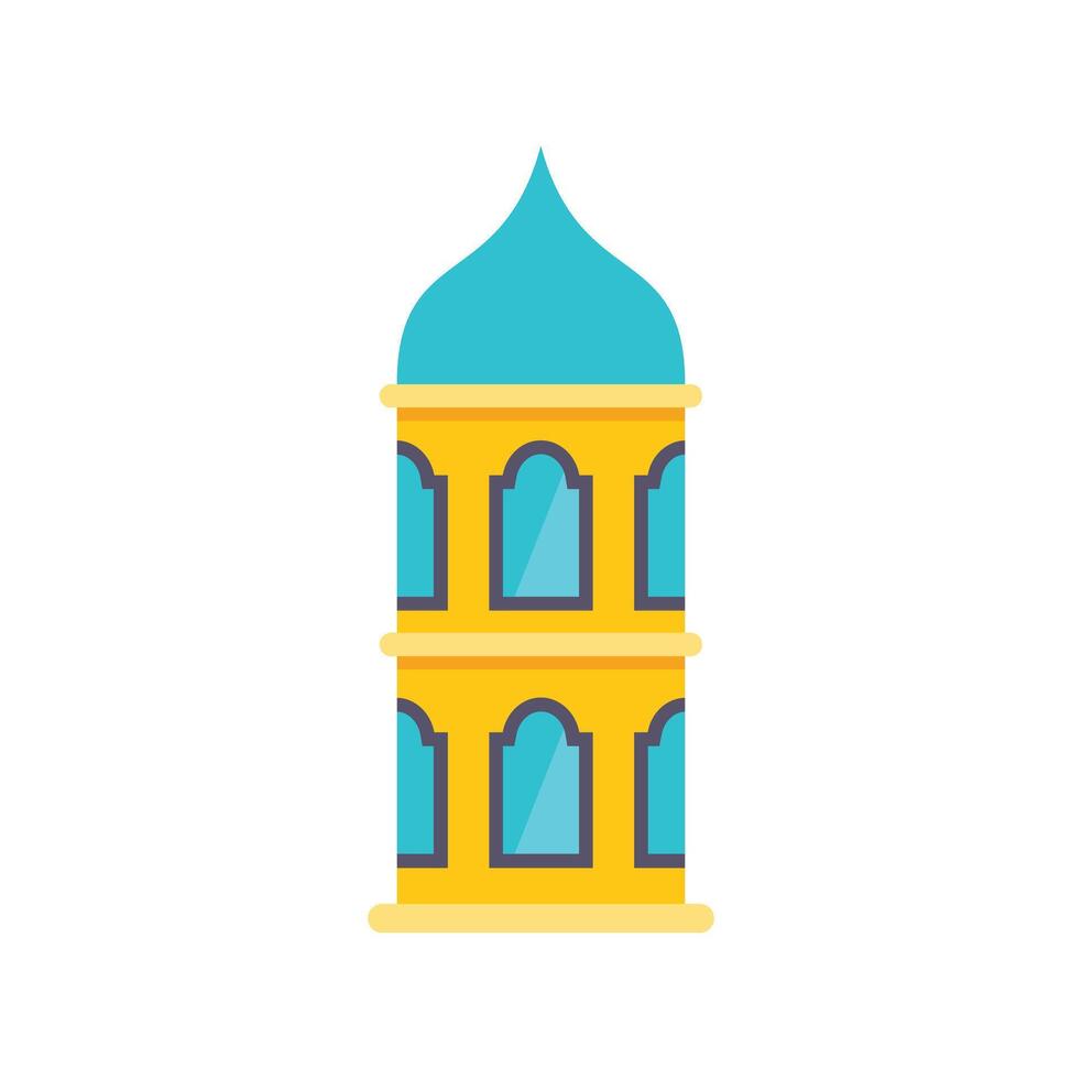 Minaret tower with blue dome, islamic architecture illustration vector