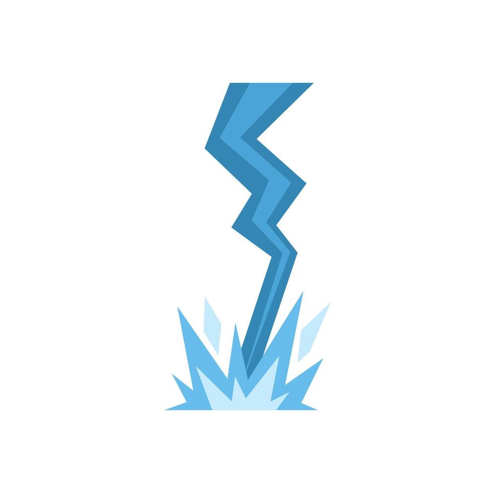 Lightning bolt striking ground, creating electric shockwave and flash vector