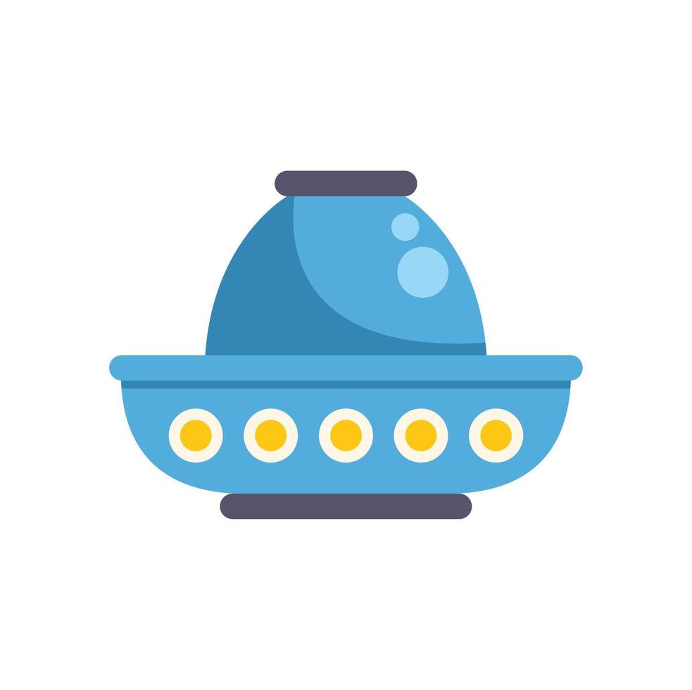 Blue alien spaceship flying in the sky with portholes vector