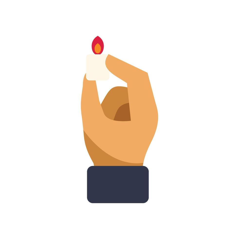 Hand holding burning sugar cube, experiment, chemistry, and combustion vector
