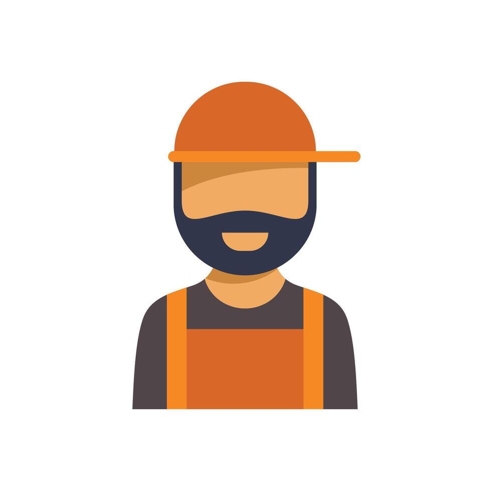 Portrait of smiling construction worker wearing orange overalls and cap vector