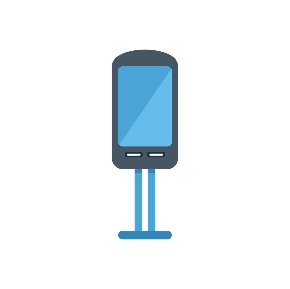 Payment terminal standing on two legs showing blue screen vector