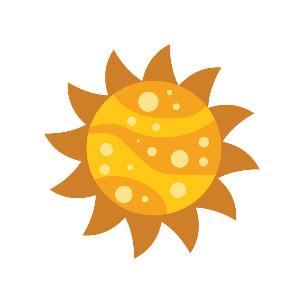Bright yellow sun shining with wavy lines and circles design vector