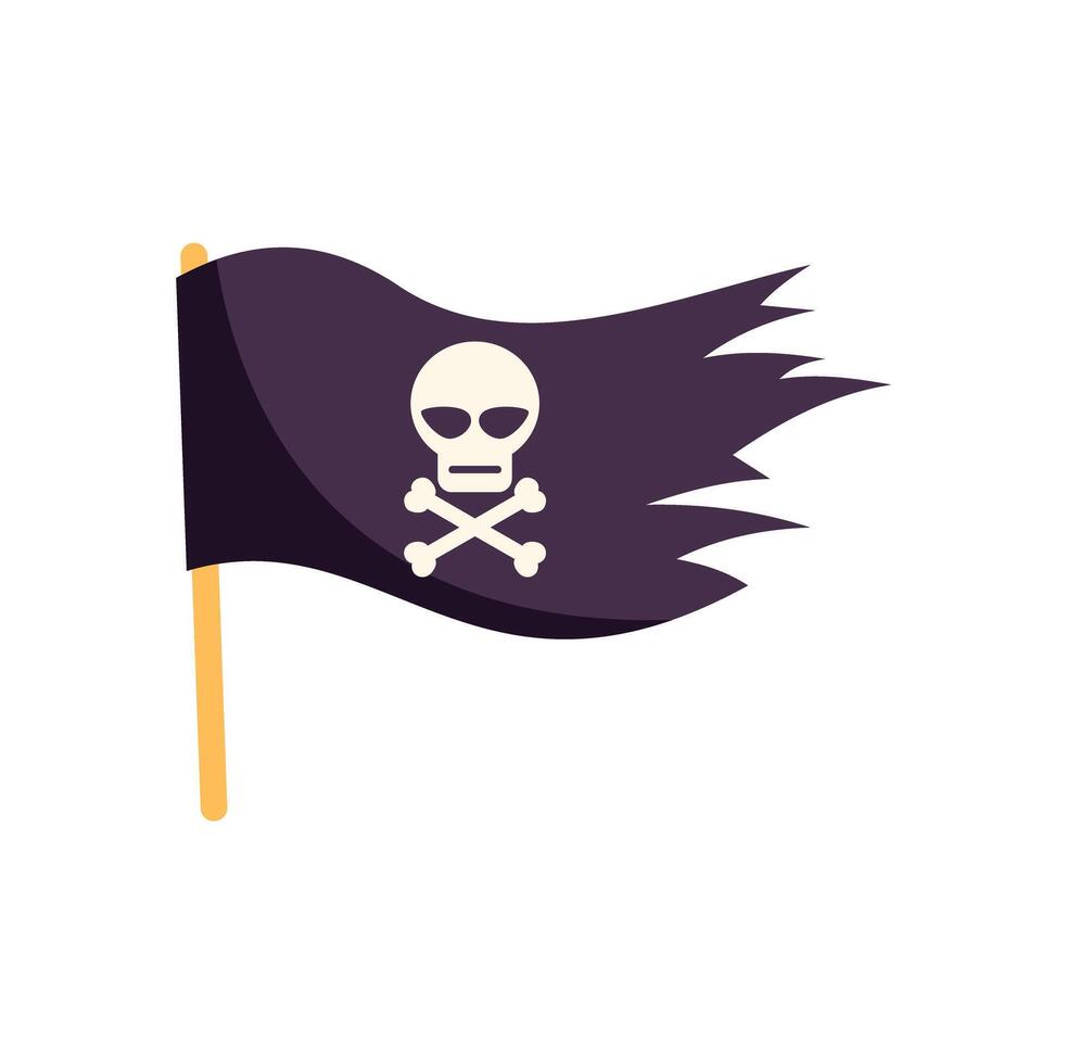 Black pirate flag waving with skull and crossbones showing vector