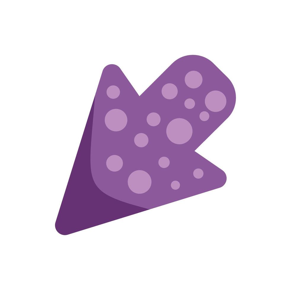 Purple arrow pointing down left with irregular polka dots pattern vector