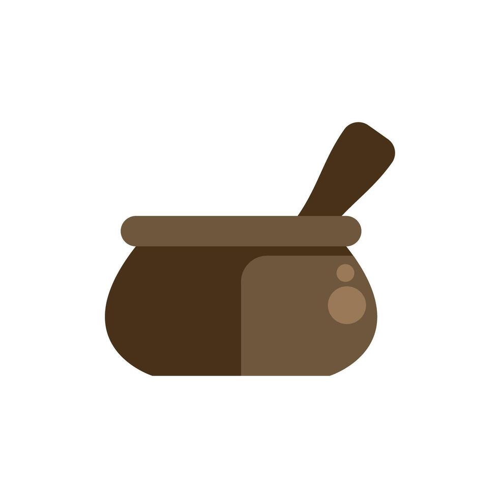 Mixing ingredients in a cooking pot with a wooden spoon vector
