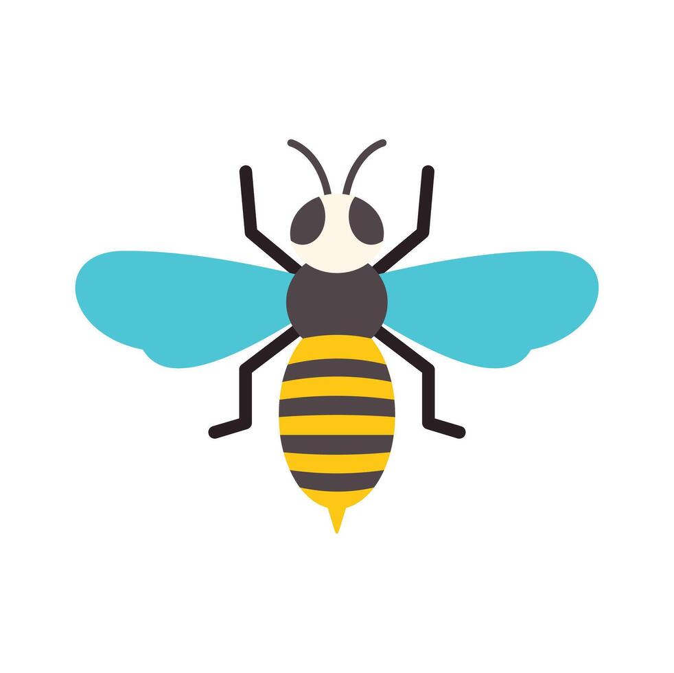 Flying bee with open wings and yellow stripes, a colorful illustration vector