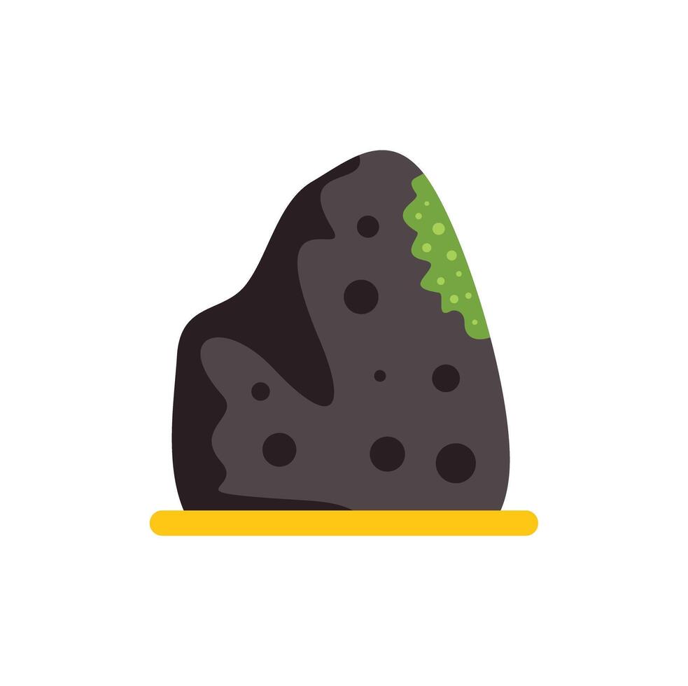 Decorative dark grey stone with green moss and yellow base vector