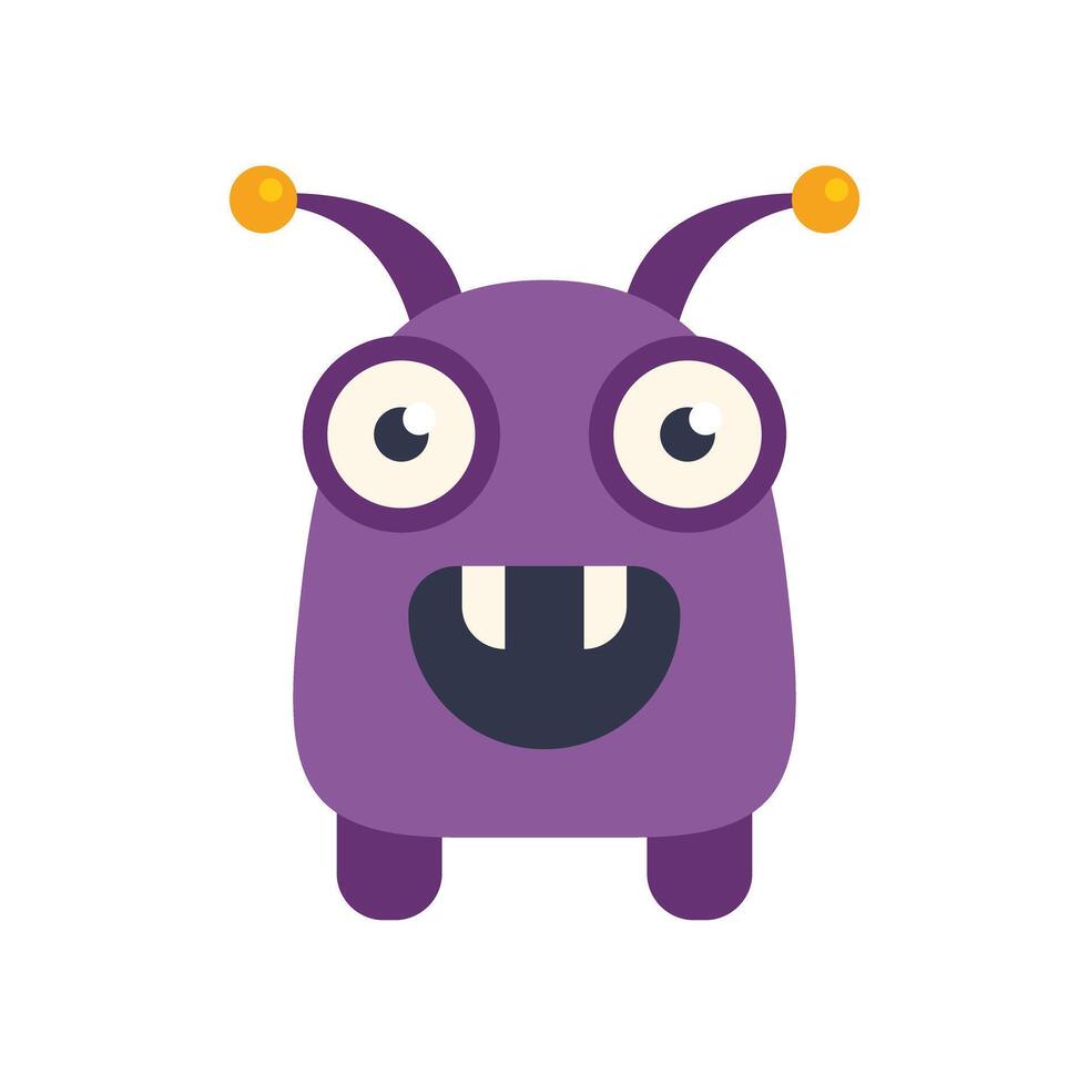 Purple cartoon alien character smiling and showing teeth vector