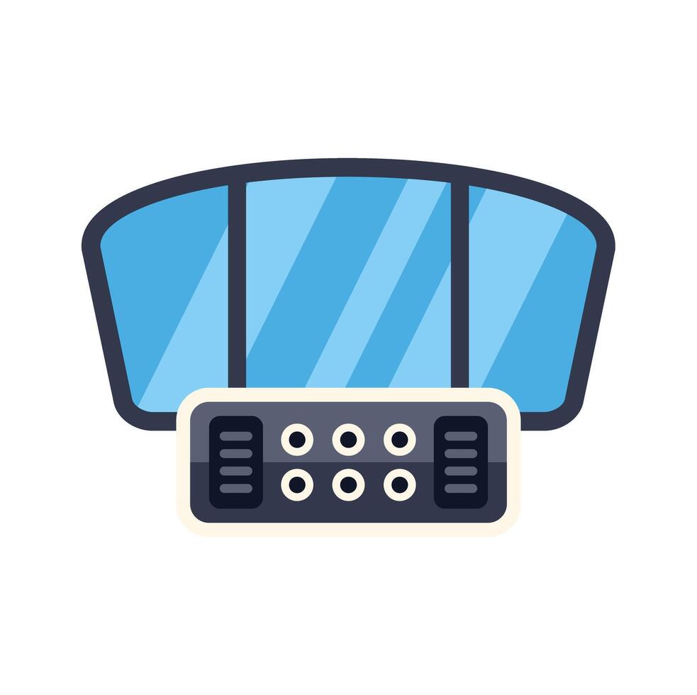 Futuristic spaceship cockpit control panel with wide windows showing deep space view vector