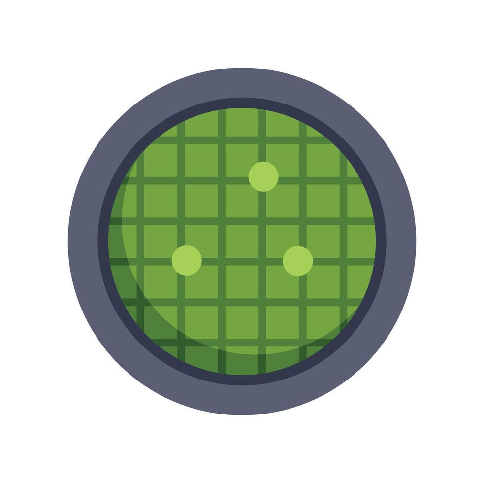 Round radar showing three blips on green screen displaying grid vector