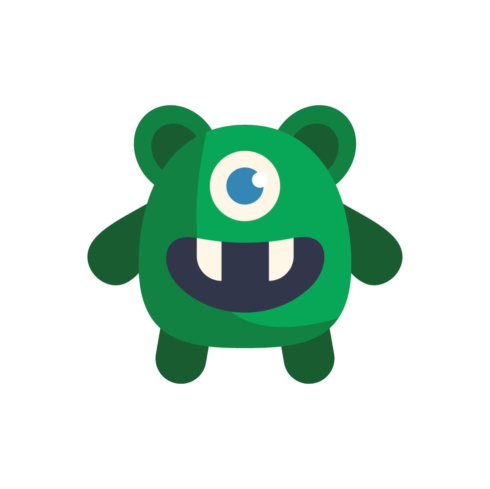 Friendly green monster smiling and showing teeth vector