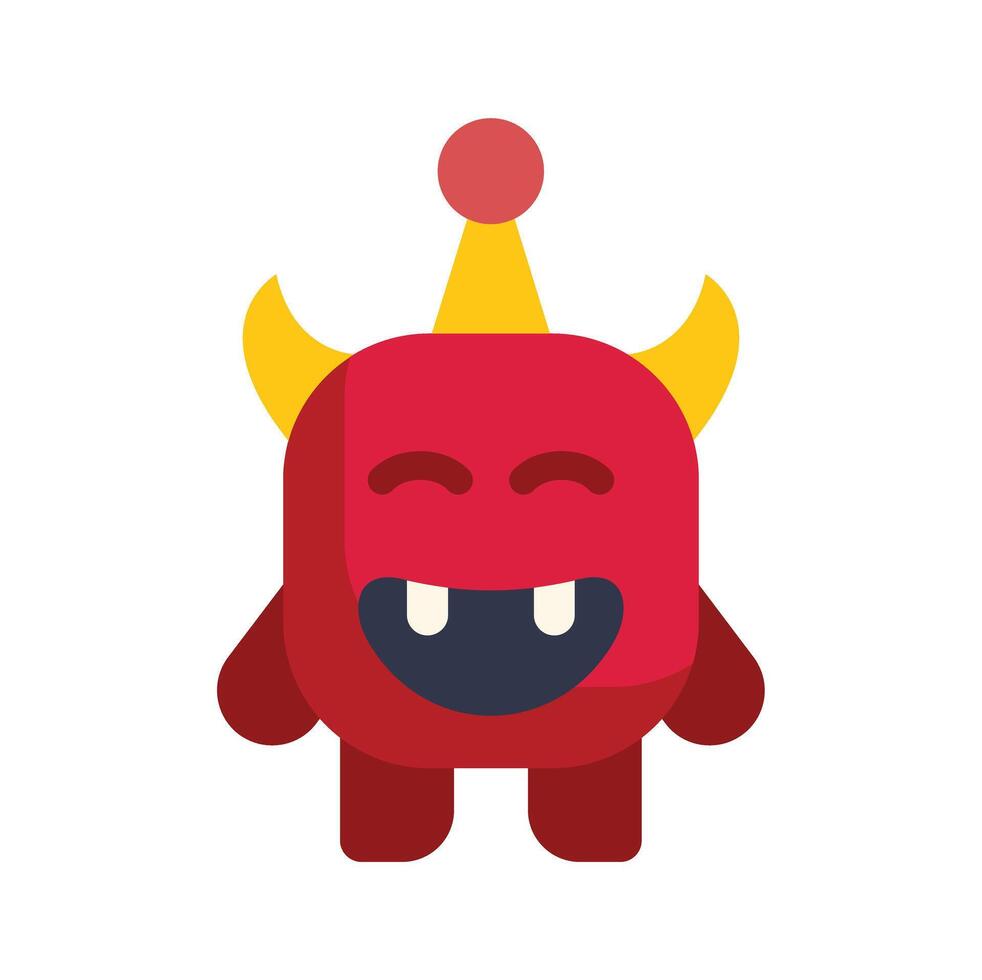 Red devilish cartoon monster smiling with horns and antenna vector