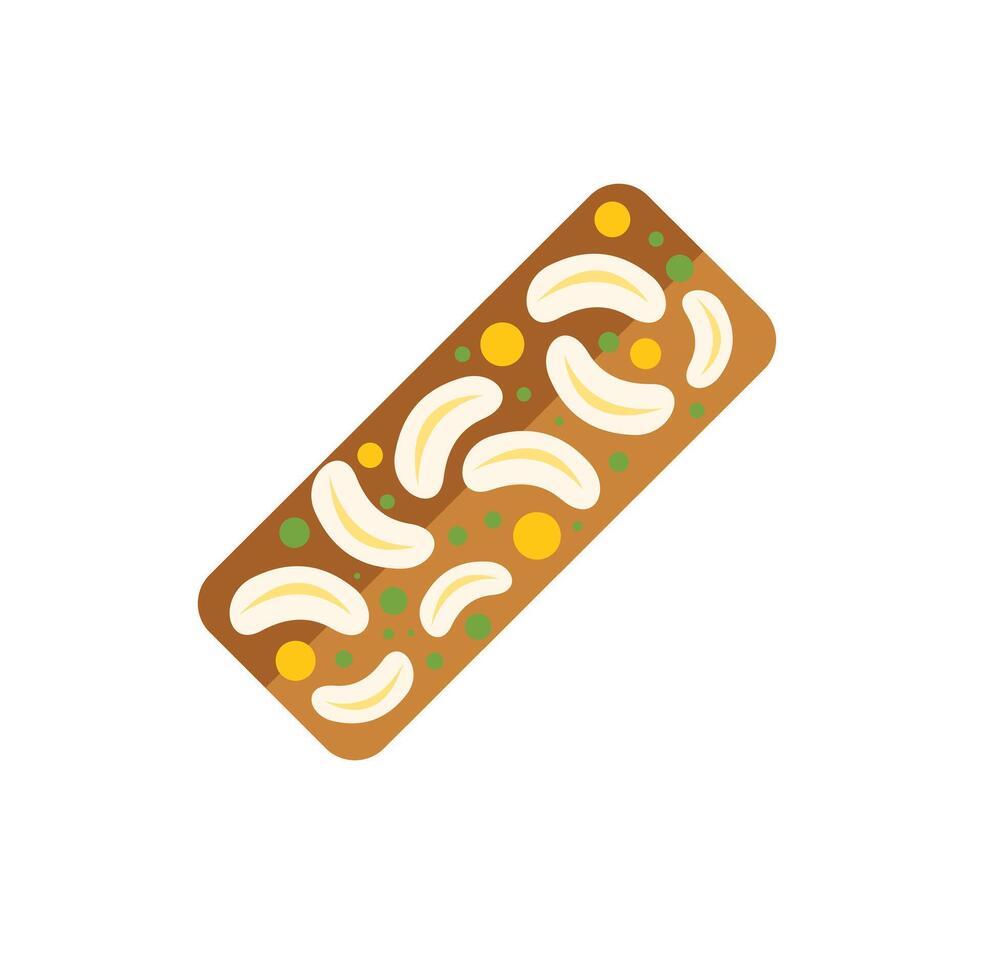 Delicious banana bread topped with sliced banana and pistachios vector