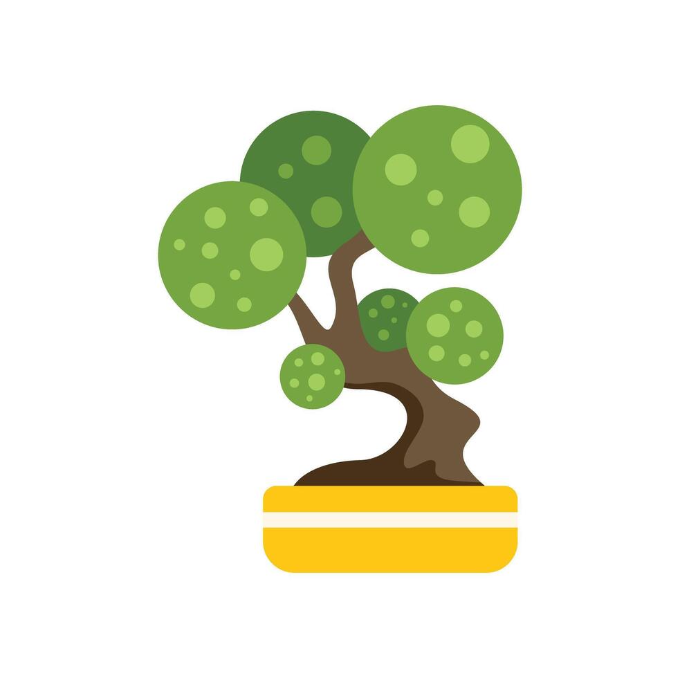 Decorative bonsai tree growing in a yellow pot, lush green foliage vector