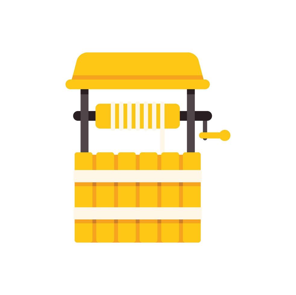 Yellow wishing well with crank and rope for getting water vector