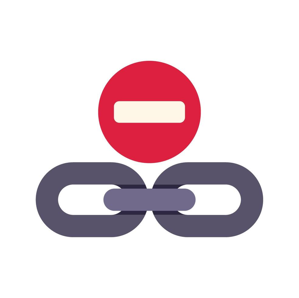 Broken link with minus sign is stopping connection, chain is broken vector