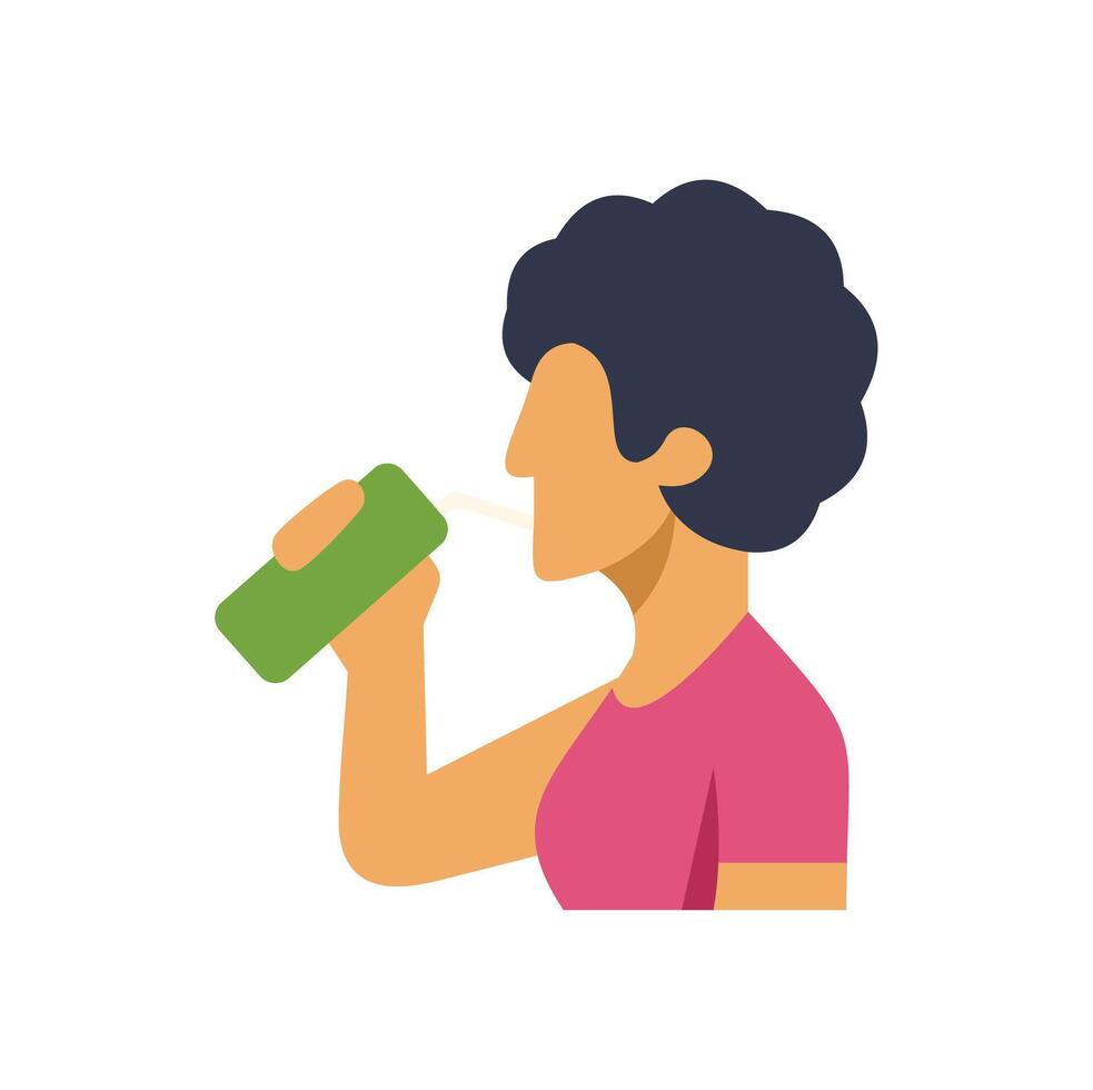 Woman drinking beverage with straw in profile view vector