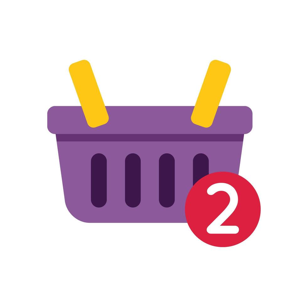 Purple shopping basket with two items inside representing online shopping vector