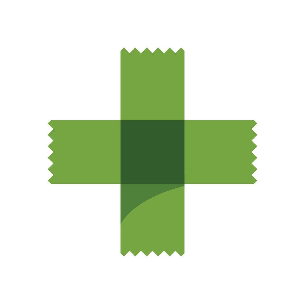 Green cross made of adhesive tape creating plus sign symbol vector