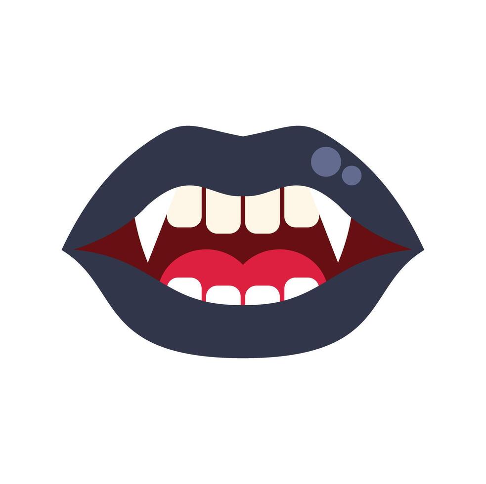 Vampire lips showing fangs and teeth baring isolated on white background vector